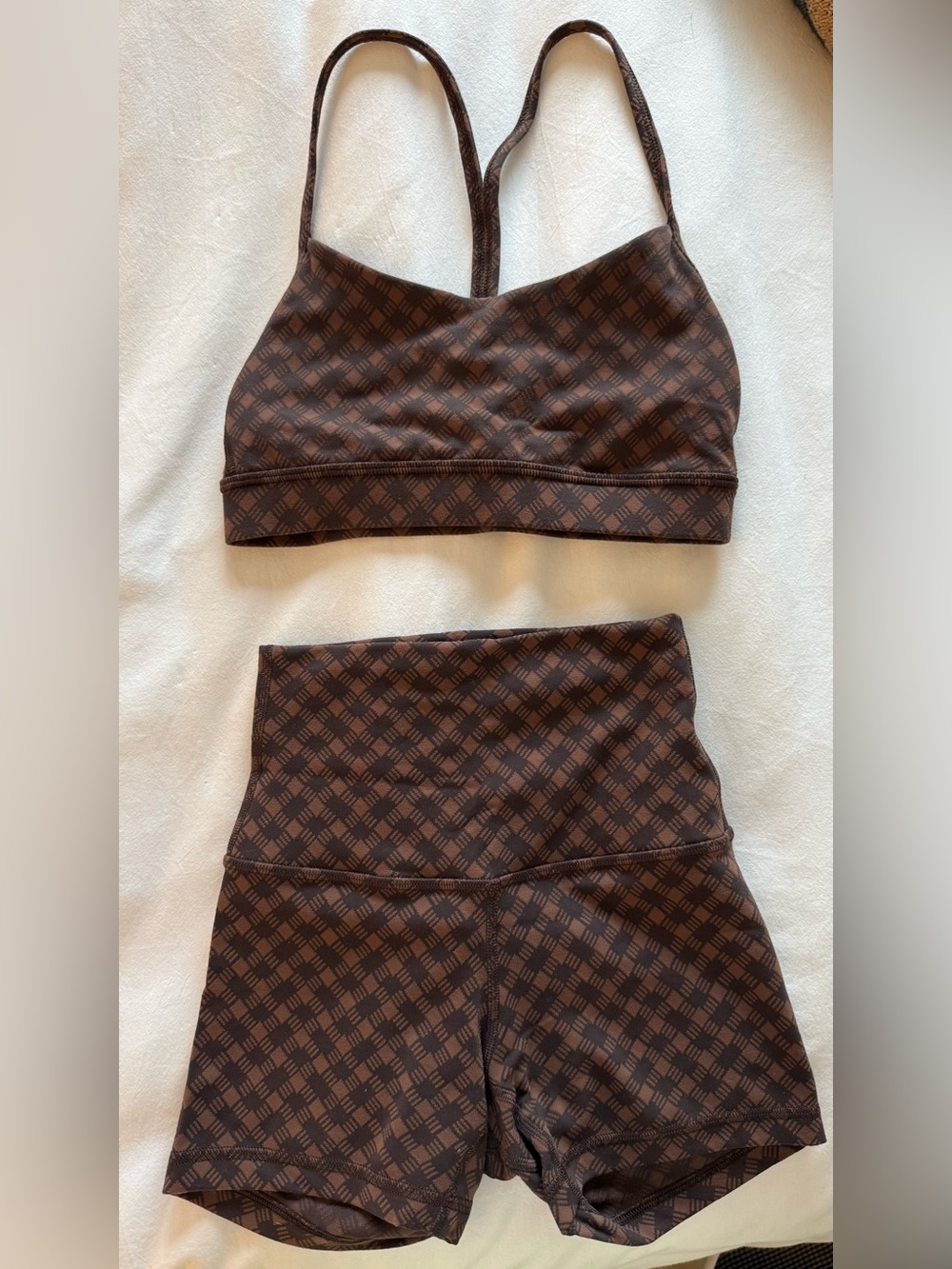 lululemon athletica Brown Geometric Bralette & High-Waist Shorts Set